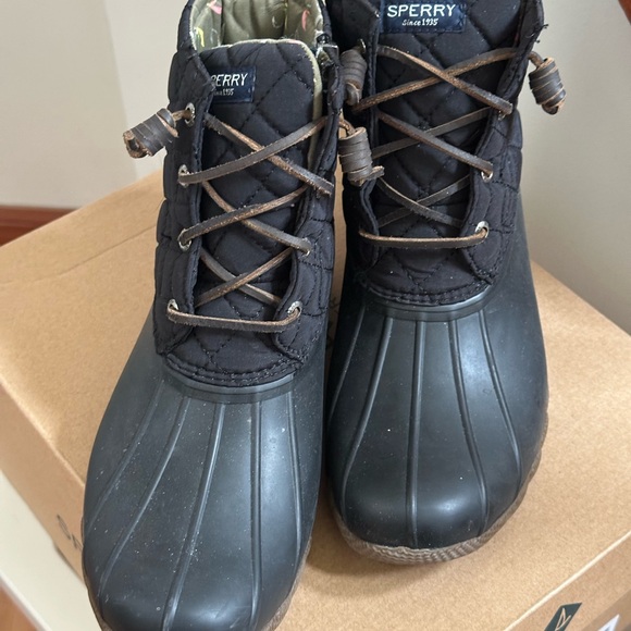 Sperry Black Lace Up Boots with Sturdy Rubber Sole - Picture 2 of 5